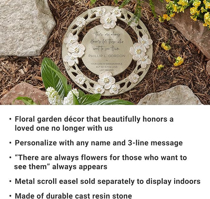 Let's Make Memories Personalized Memorial Garden Stone - Floral - Sympathy - in Memoriam - Condolences - Indoor Display Option - Garden Décor - Comforting Blooms