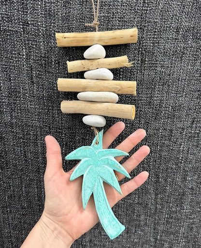 Driftwood Hanging Palm Tree Coastal Decor - Beach Wood Garland Indoor Outdoor Patio Garden Gift 15"