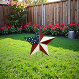 Metal Star Memorial Day Decorations Outdoor Garden Stake, Patriotic US Flag Barn Star Wall Decor, 4th of July Yard Sign American Decor for Front Porch Patio Lawn