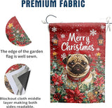 Christmas Pug Garden Flag Merry Christmas Dog Yard Flag for Outside Xmas Flags 12x18 Double Sided Red Poinsettia Garden Flags Winter Porch Decorations Outdoor