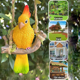 Resin Parrot Hanging Garden Decor Swing Figurine Ornaments, Outdoor Hanging Bird Sculpture Decor Perfect for Patio, Lawn, Gardens, Balconies, Indoor and Outdoor Spaces Yellow & Green Tail