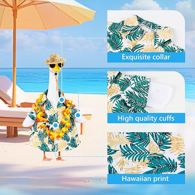 Hawaiian Porch Goose Outfits, 23" Goose Statue Hawaiian Costume Summer Porch Goose Outfits, Durable Hawaii Skirt Lawn Goose Clothes with Hat Glasses, Outdoor Yard Patio Garden Holiday Decor
