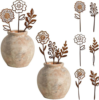 Rustic Metal Flowers, Decorative Flowers Plants Stakes Outside Art, Metal Garden Stakes Decorative Flower Bed Decor, Decorative Stakes Garden Art for Pots Vase Patio Lawn Yard Home Office