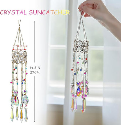 HDCRYSTALGIFTS 14.5'' Length Crystal Suncatchers, Hanging Crystals Sun Catcher with Colorful Beads Chain Rainbow Maker for Window Indoor Outdoor Home Office Garden Decoration