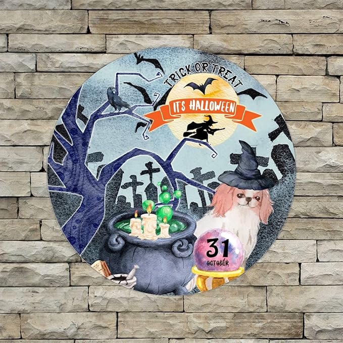 Retro Metal Sign 12"x12",Happy Halloween Scary Night Grave Witch Bats Trick Or Treat Dog Aluminum Tin Metal Sign for Home Living Room Bedroom Garden Farm Patio Decor Wall Art Poster