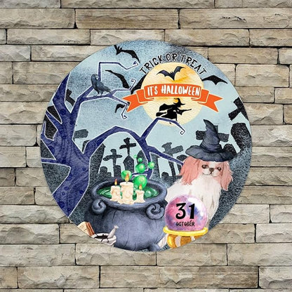 Retro Metal Sign 12"x12",Happy Halloween Scary Night Grave Witch Bats Trick Or Treat Dog Aluminum Tin Metal Sign for Home Living Room Bedroom Garden Farm Patio Decor Wall Art Poster