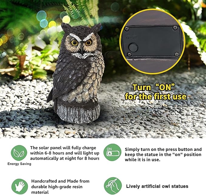 Solar Powered Owl Garden Statue Outdoor Decoration with Solar Lights Sculpture for Porch Patio Lawn and Yard Decoration Christmas Housewarming Gift for Mom