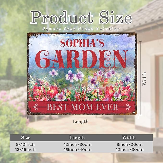 Custom Garden Signs Personalized Metal Tin Sign for Women, Retro Hummingbird Metal Sign for Outdoor, Patio, Yard Home Decor Gift for Mothers Day, Grandmas, and Gardening Lovers (For MOM 01)