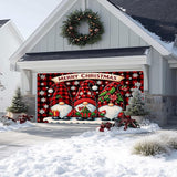 IVN Christmas Garage Door Cover Decoration 13x6ft Gnome Pattern Red Backdrop Gift Snowflakes and Stars Merry Christmas Garage Door Banner Home Door Front Yard Decor for Xmas Eve Holiday Outdoor