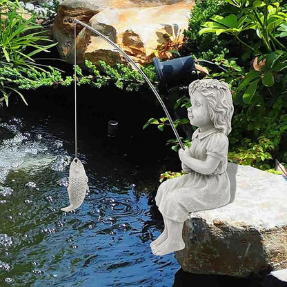 Nacome Gifts for Garden Home Mon Grandma The Little Fishergirl GardenHome Decor Statue,Fisherman Figurine Sculpture,OutdoorIndoor,Desk,Pool Pond Ornament
