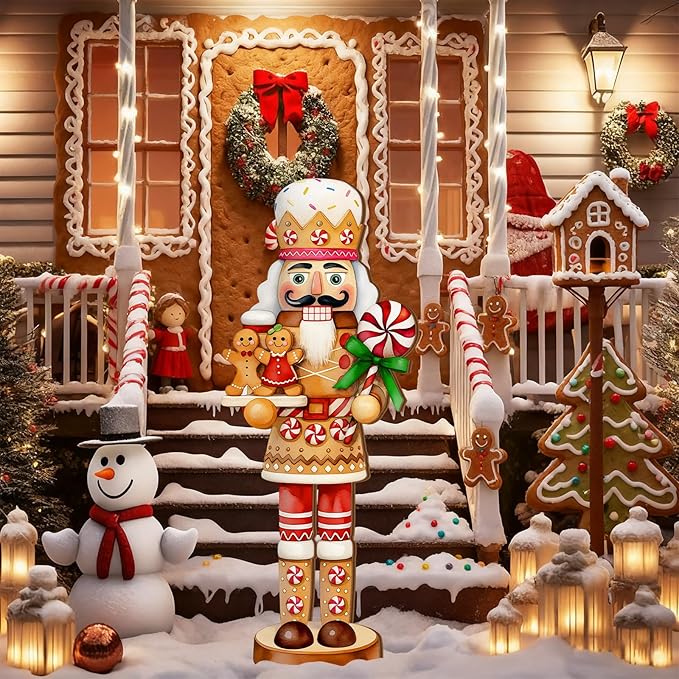 Winter Snowman Porch Sign Wooden Porch Decor Winter Christmas Nutcracker Snowman Front Door Welcome Standing Sign for Xmas Farmhouse Outdoor Yard Wall Hanging Decorations(40 Inch,Nutcracker)