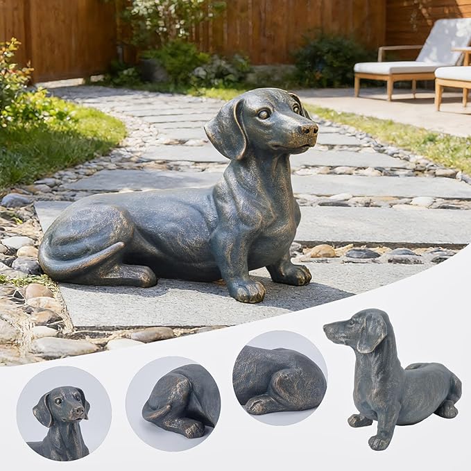 Dachshund Decor Garden Outdoor Statue – 14Inch Hand-Painted Dog Statue for Yard Décor Collectible Dachshund Figurine for Dog Lovers and Dachshund Owners 14 * 7.6 * 10.8 Inch