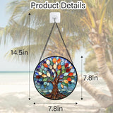 DASTOLL Stained Glass Window Hanging, Colorful Tree of Life Sun Catchers Glass Panel Blue Suncatcher Decor for Birthday for Women, Men, Wife, Aunt, and Mom 7.8 in
