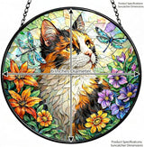 Stained Glass Cat Suncatcher, Double-Sided Light Sun Catchers Indoor Window, Stained Glass Window Hanging Panel, Cat Suncatcher for Windows Hanging Home Decor Mom Gift (6 Inch)