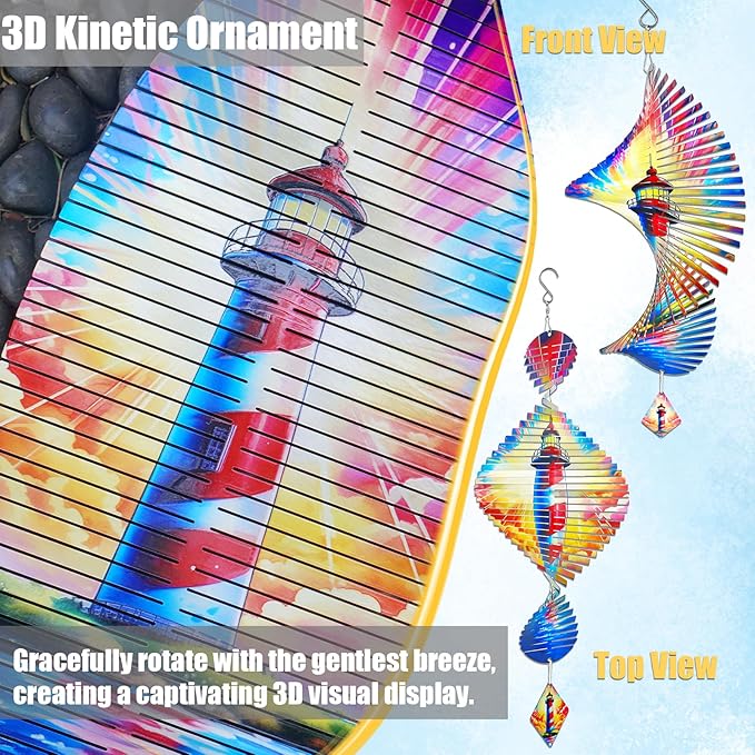 Lighthouse Helix Metal Wind Spinners for Yard and Garden,12 Inch 3D Stainless Steel Hanging Kinetic Yard Art Wind Sculpture Decor Outdoor Indoor