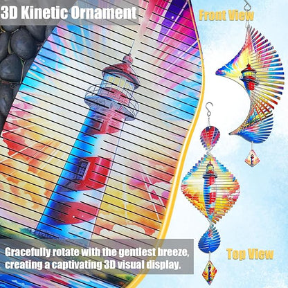 Lighthouse Helix Metal Wind Spinners for Yard and Garden,12 Inch 3D Stainless Steel Hanging Kinetic Yard Art Wind Sculpture Decor Outdoor Indoor