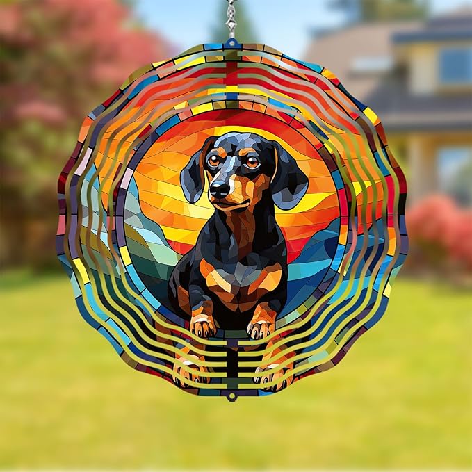 Dachshund Dog Wind Spinners Outdoor Dog Memorial Gifts, 3D Metal Kinetic Hanging Garden Wind Spinner, Spinner Decor, Wind Sculptures for Outdoor & Indoor, Window, Yard Decor (Dachshund 2)