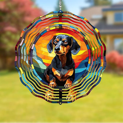 Dachshund Dog Wind Spinners Outdoor Dog Memorial Gifts, 3D Metal Kinetic Hanging Garden Wind Spinner, Spinner Decor, Wind Sculptures for Outdoor & Indoor, Window, Yard Decor (Dachshund 2)