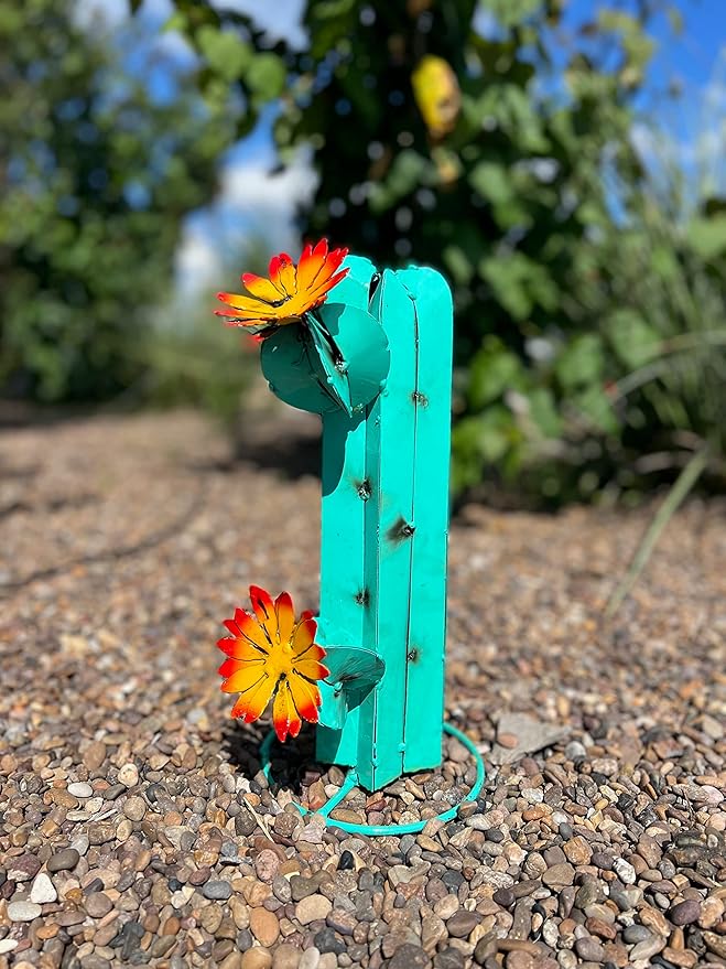 Mini Metal Saguaro - Garden Art (Turquoise)