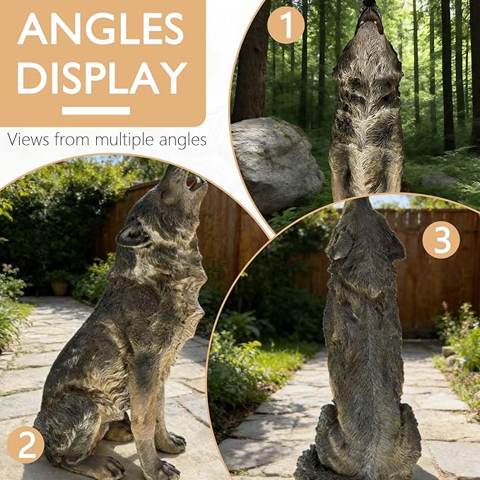 29.72" H x 17.91" L Large Howling Wolf Statue for Garden, Outdoor Sculpture, Animal Decor for Yard Porch Entryway Patio Living Room (Large, Howling Wolf)