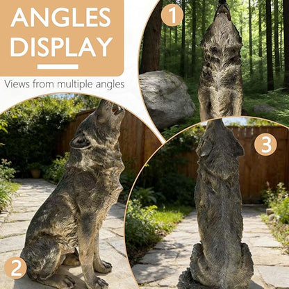 29.72" H x 17.91" L Large Howling Wolf Statue for Garden, Outdoor Sculpture, Animal Decor for Yard Porch Entryway Patio Living Room (Large, Howling Wolf)