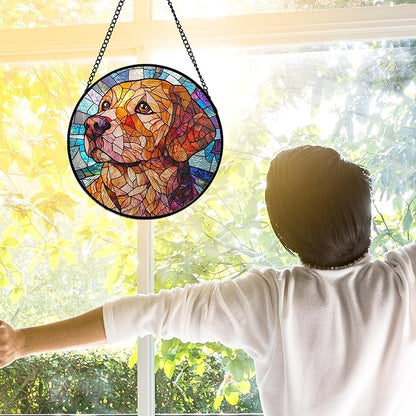 DASTOLL Stained Glass Window Hanging, Cute Dog Abstract Sun Catchers Colorful Glass Panel Texture Suncatcher Decor for Birthday for Women, Men, Wife, Aunt, and Mom 7.8 in
