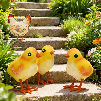 Shorayn Rooster Decor Metal Chicken Yard Art Garden Chick Statues Outdoor Figurines Easter Decoration,Set of 3