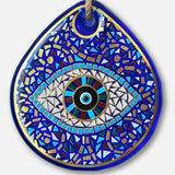 Mosaic Water Drop Evil Eye | The Thickest & Most Durable Glass Hanging Decor and Suncatcher | Positivity - Art - Charm | Indoor & Outdoor | Ojo Turco | Boho Protection Ornament | Turkish Nazar Amulet