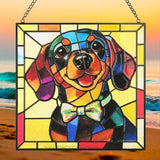 Hanging Stained Glass Dog Suncatcher for Window, Sun Catchers for Outdoor Decoration, Dachshund Garden Decor, Gifts for Women, Lovers, Couple, Friend, Bestie