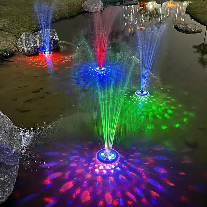 LanPool Floating Water Fountain with Underwater Lights, Powered Pump Outdoor, 2 Modes Sprinkler Waterfall Fountain for Inground Above Ground Pool, Pond-Blue-1PC