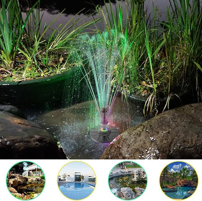 Jutai Electric Floating Pond Fountain Colorful LED Lights DC 12V, Built-in Filter System, Waterfall Fountain Pump,32.8ft Power Cord, Day and Night Lighting, Energy Saving for Above Ground Pools
