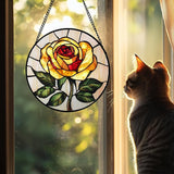 Stained Glass Window Hanging - Elegant Yellow Rose Flower Sun Catcher for Door Garden Home Decor Suncatcher Christmas Mother's Day Birthday Gifts for Women Mom Girl Nana Friend 15 in