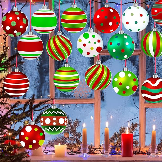 Rtteri 30 Pcs Christmas Outdoor Yard Ornaments 4.9 Inch Double Sided Lawn Decorations Red Green Christmas Hanging Ornaments Plastic Holiday Decorations for Xmas Home Yard Tree Porch Decor