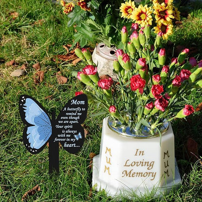 Geosar Mom Memorial Stakes Cemetery Grave Plaque Stake Markers Memorial Butterfly Plaques for Outdoors Sympathy Garden Stake Acrylic Waterproof Garden Grave Decoration(Elegant Style)