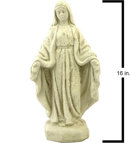 Traditional Virgin Mary Statue: Solid Durable Stone Statue with Distressed Texture. Perfect Home Design & Sealed for Outdoor Use. Handcrafted USA. (Classic/White)