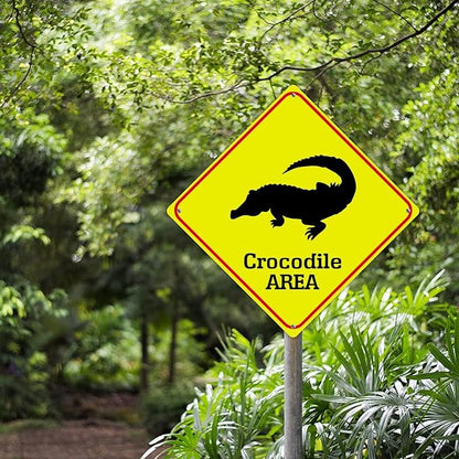 Caution Crocodile Crossing XING Tin Sign Crocodile Area Warning Street Sign Ocean Animal Novelty Caution Road Sign for Yard Garage Garden Outdoor Porch 10x10in