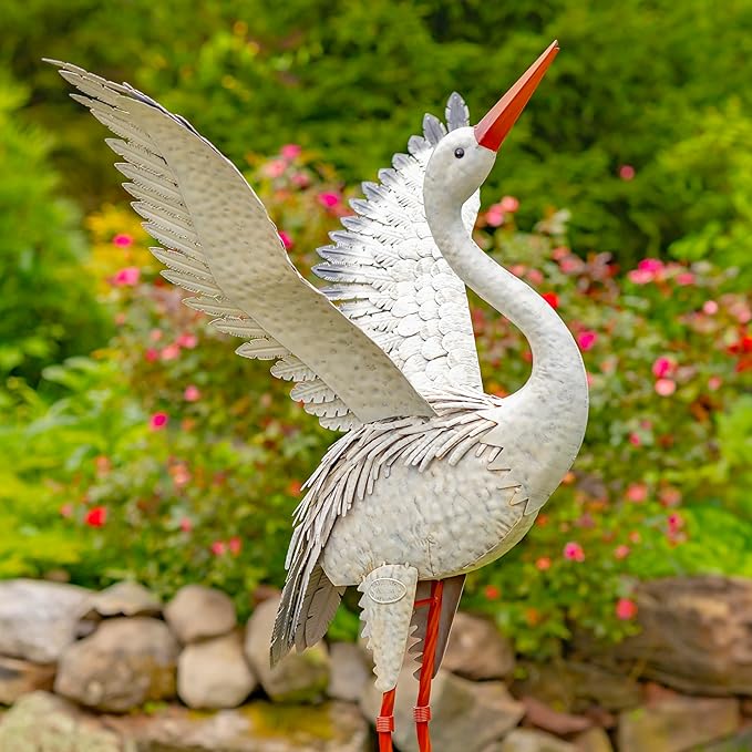 Zaer Ltd. Pair of 2 44.5" Tall Metal Great White Heron Garden Figurines