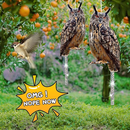 Owls to Keep Birds Away: 4Pack Fake Owl with Reflective Tape for Vineyard Garden Patio Pool, Reflective Hanging Decoration to Keep Birds Pigeon from Windows Tree Orchard