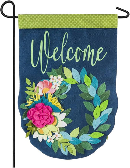 Evergreen Flag Flower Wreath Garden Burlap Flag | Spring Floral Garden Flags 12x18 double sided | Small House Flags For Outside | Welcome Spring Flag Décor for Yards Porch Gardens