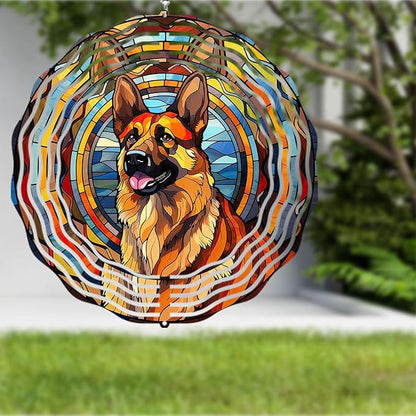 German Shepherd Dog Wind Spinners Outdoor Dog Memorial Gifts, 3D Metal Kinetic Hanging Garden Wind Spinner, Spinner Decor, Wind Sculptures for Outdoor & Indoor, Window, Yard Decor (German Shepherd 1)