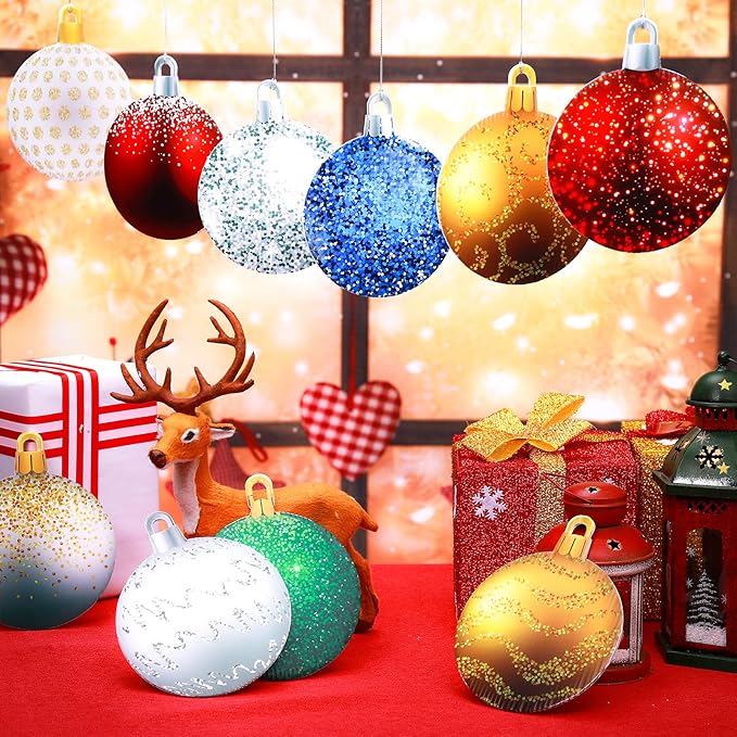 Sumind 10 Pieces Christmas Decorations Outdoor Christmas Hanging Ornaments Large Yard Lawn Signs Round Double Sided Porch Ornaments for Xmas Party Decor(Flash Style)