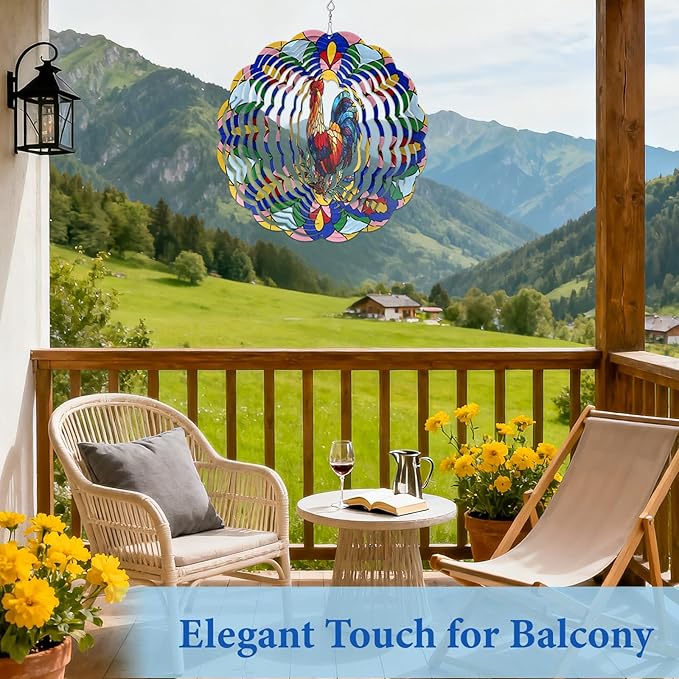 Wazzio Chicken Wind Spinners Outdoor, Chicken Gifts for Women Men Mom Dad, Hanging Wind Sculptures Spinners for Christmas, 12 inch Outdoor Indoor Hanging Ornament for Garden Porch Backyard Lawn