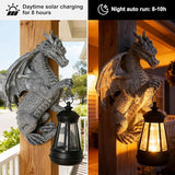 Garden Statues Tree Hugger Dragon - Halloween Dragon Statue Solar Lights Outdoor Patio Wall Decor,Christmas& Mothers Day&Birthday Gifts for Grandma Mom Women,Ideas Arts Crafts Waterproof Resin Lantern