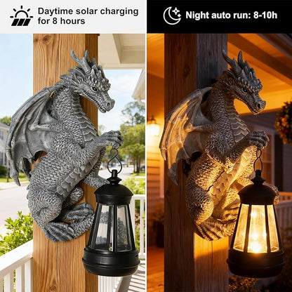 Garden Statues Tree Hugger Dragon - Halloween Dragon Statue Solar Lights Outdoor Patio Wall Decor,Christmas& Mothers Day&Birthday Gifts for Grandma Mom Women,Ideas Arts Crafts Waterproof Resin Lantern