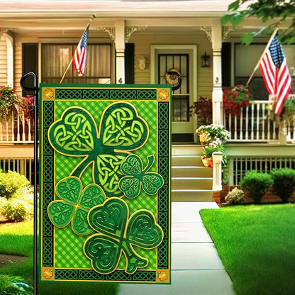 St Patricks Day Garden Flags Spring Green Shamrock Lucky Clover Holiday Yard Flag Porch Lawn Decorations 12x18 Double Sided Buffalo Plaid Saint for Farmhouse Holiday Happy St Patricks Day Outside