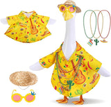 6 Pcs/Set Hawaiian Porch Goose Outfits, Mexican Style Summer Lawn Goose Costume, Garden Goose Clothes Yellow Shirt with Straw Hat Glasses Necklaces for 23" H Statue Outdoor Patio Yard Decor