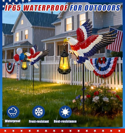 250th Anniversary America Eagle Garden Stake 4th of July Decorations Outdoor Patriotic Independence Memorial Day,29.9in Metal Eagle with Solar Lights,Decorative Garden Stakes for Yard Art Patio Porch