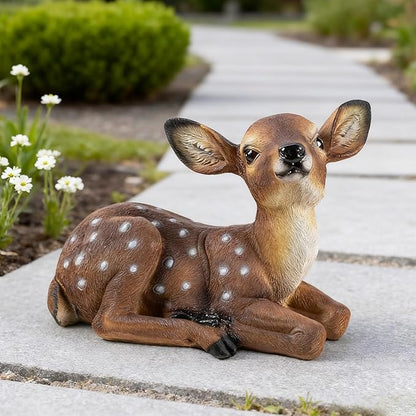 Outdoor Garden Deer Statue, Decorative Sculpture Brown Resin Fawn Sculpture, 9.45 x 6.3 x 5.1 inches Yard Lawn Decor Deep Forest Deer