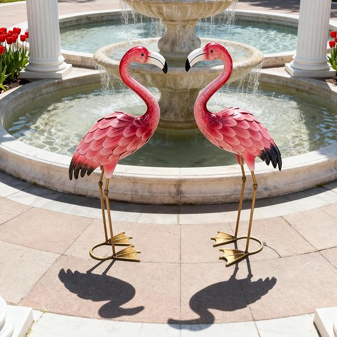 Ratuor Metal Flamingo Yard Decor Garden Statues,Outdoor Pink Flamingo for Backyard Patio Porch Decoration,Valentine's Day,Wedding,Party,Lawn Decorations (2)