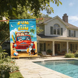 Nuxovilar Large Summer Garden Flag Fun In The Sun Cat Beach Truck Pattern Polyester 28×40 Inches Garden Flags for Outside Fun Decor Yard Porch Lawn